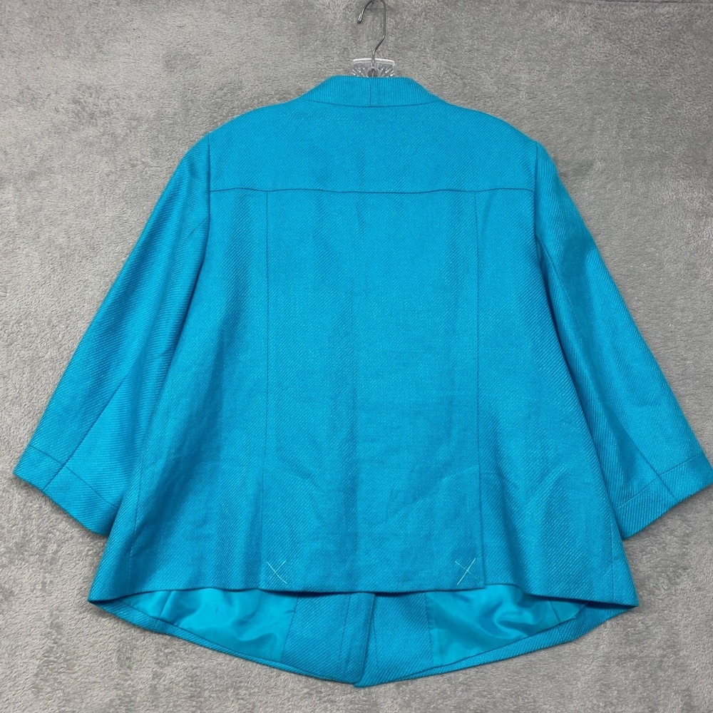 Talbots Blazer Womens Size 16 Teal Blue Linen Blend Collarless Jacket Button - Picture 8 of 8